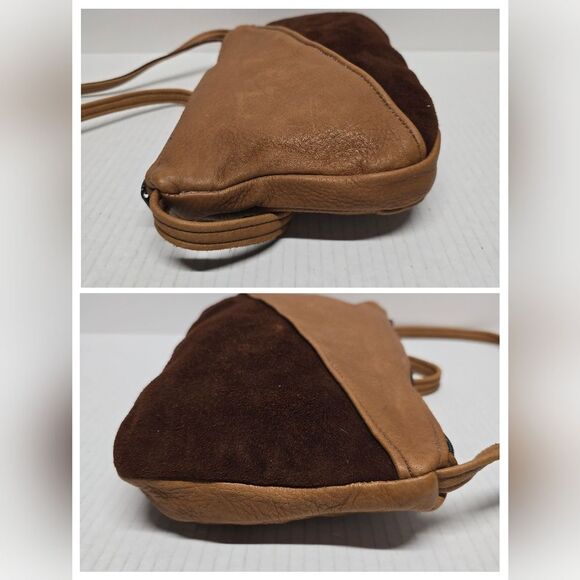 Vintage Raven Works Studio Deerskin Leather & Suede Crossbody Bag Tan & Brown - Picture 4 of 9